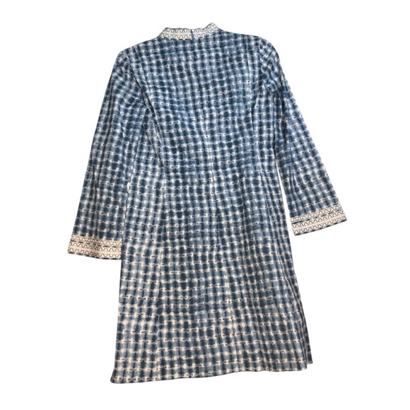 Tory Burch Coastal Sonda Dress Blue Long Sleeve Embroidered Boho‎ EUC - Picture 2 of 6